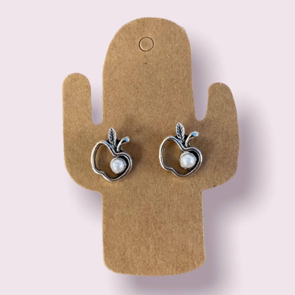 🍎 Apple Pearl Silver Studs Post Earrings